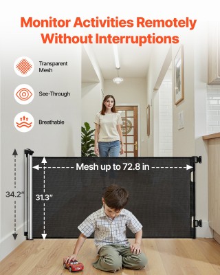 VEVOR Ανασυρόμενη Παιδική Πύλη, Πλάτος έως 1850 mm, Ύψος 795 mm. WZ...