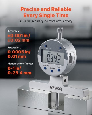 VEVOR Ηλεκτρονικός Ψηφιακός Βαθόμετρος 0-558,8 mm με Ανάλυση 0,01 m...