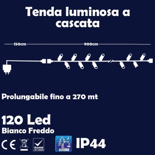 BAKAJI Γιρλάντα Χριστουγεννιάτικων Φώτων 120Led Ψυχρό Λευκό με Αναβ...