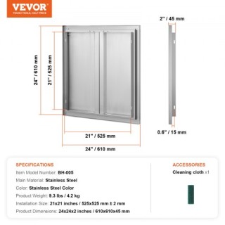 Πόρτα BBQ VEVOR 610x610mm Ανοξείδωτη Διπλή Εξωτερική Πόρτα Κουζίνας...