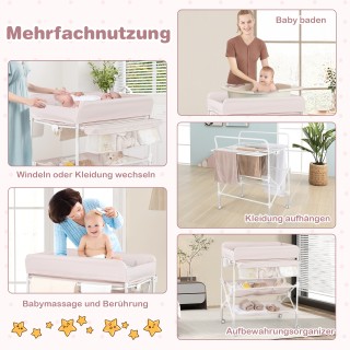 Costway Φορητή Αλλαξιέρα με Ρόδες και Ρυθμιζόμενο Ύψος, Μπεζ AC10029NA