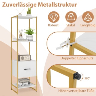 Costway Ψηλή Βιβλιοθήκη με Μεταλλικό Σκελετό και Συρτάρι για Επιπλέ...