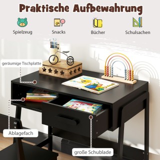 Costway Παιδικό Γραφείο με Καρέκλα από Ξύλο Μαύρο HY10356DK Costway Παιδικό Γραφείο με Καρέκλα από Ξύλο Μαύρο HY10356DK