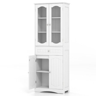 Costway  Λευκή Ελεύθερη Ψηλή Ντουλάπα Μπάνιου με 4 Πόρτες & Συρτάρι...