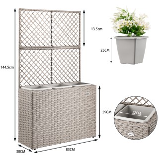 BAKAJI  Φυτοδοχείο με Πλέγμα Κρέμα από Πολυρατάν 3 Γλάστρες Κοντέιν...
