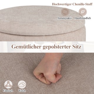 Costway Στρογγυλό Σκαμπό με Αποθηκευτικό Χώρο από Chenille, Αφαιρού...