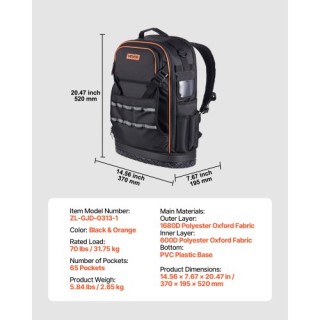 VEVOR Επαγγελματικό Σακίδιο Εργαλείων 65 Θήκες Ανθεκτικό στην Καταπ... VEVOR Επαγγελματικό Σακίδιο Εργαλείων 65 Θήκες Ανθεκτικό στην Καταπ...