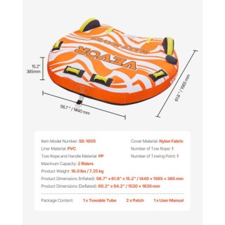 VEVOR Φουσκωτό Τούμπα Θαλάσσης για 1-2 Άτομα - Ρυμουλκούμενο για Σκ... VEVOR Φουσκωτό Τούμπα Θαλάσσης για 1-2 Άτομα - Ρυμουλκούμενο για Σκ...