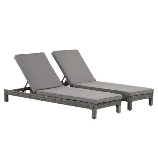 Outsunny Σετ 2 ξαπλώστρες κήπου σε PE Rattan με γκρι μαξιλάρι με επ... Outsunny Σετ 2 ξαπλώστρες κήπου σε PE Rattan με γκρι μαξιλάρι με επ...