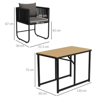 Outsunny σετ κήπου 3 τεμαχίων από μπαστούνι με 2 καρέκλες 50x51,5x6...