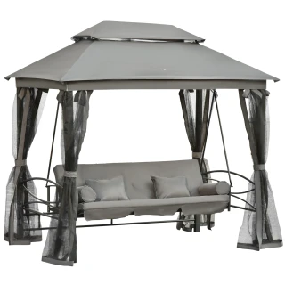 Outsunny 3-Sitzer-Liegeschaukelstuhl mit Pavillonabdeckung …