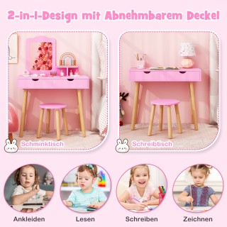 Costway Παιδικό Σετ Καλλωπισμού 2 σε 1: Τραπεζάκι Μακιγιάζ & Σκαμπό...