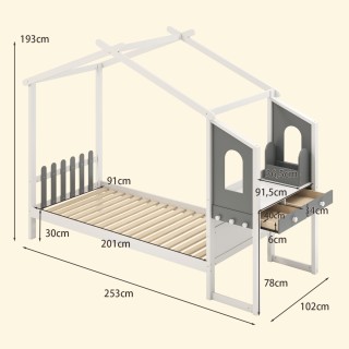 Costway Κρεβάτι-Σπίτι 90 x 200 cm με Ενσωματωμένο Γραφείο και Αποθη...