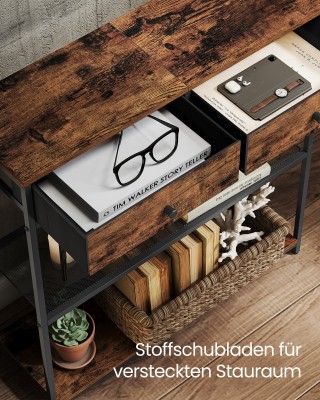 VASAGLE Στενό Κονσόλα Τραπέζι με 2 Υφασμάτινα Συρτάρια, 3 Επίπεδα, ...