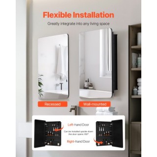 VEVOR Ντουλάπι Φαρμάκων 50x75 εκ. με Ρυθμιζόμενα Ράφια και Καθρέφτη...