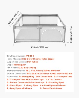 VEVOR Μεγάλο Βρεφικό Πάρκο 2000 x 1490mm με Μπάλες Ωκεανού YYEWSHLB... VEVOR Μεγάλο Βρεφικό Πάρκο 2000 x 1490mm με Μπάλες Ωκεανού YYEWSHLB...