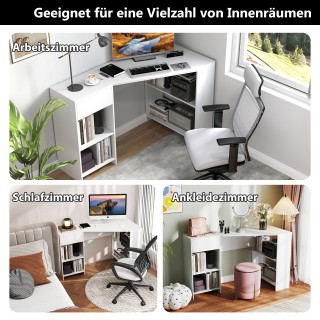 Costway Λευκός Γωνιακός Γραφείο σε Σχήμα L με Συρτάρι & Ράφια - Μον...