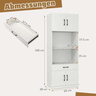Costway  Μπουφές Κουζίνας 65 x 38 x 168 εκ με Φόρτιση USB & Τύπου C...