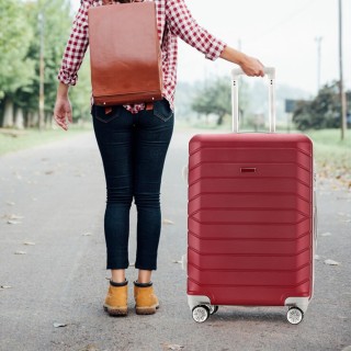 PROVITERA  Σετ 4 Σκληρές Βαλίτσες Μπορντό Τρόλεϊ Αποσκευές με Νεσεσ...