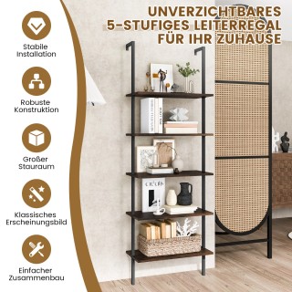 Costway Ράφι Σκάλας Τοίχου με Χρυσό Πλαίσιο και 5 Ράφια για Αποθήκε... Costway Ράφι Σκάλας Τοίχου με Χρυσό Πλαίσιο και 5 Ράφια για Αποθήκε...