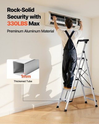 VEVOR Πτυσσόμενη Σκάλα Αλουμινίου 5 Σκαλοπατιών, 150 kg, Ασημί LHJB...