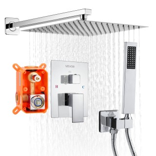 VEVOR Σετ Ντους με Κεφαλή Βροχής 12 και Χειροκίνητη Ντους σε Χρώμιο...