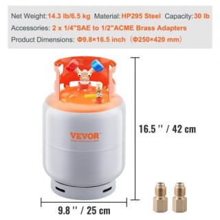 VEVOR  Δεξαμενή Ανάκτησης Ψυκτικού 30lb 400 PSI Y Βαλβίδα LMHSGWFDK...