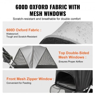 VEVOR Καροτσάκι Κατοικιδίων με 4 Ρόδες και Φρένα για Σκύλους και Γά...