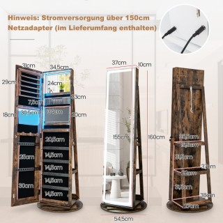 Costway Ντουλάπα Κοσμημάτων με Καθρέφτη και Ρυθμιζόμενα LED Φώτα Vi...