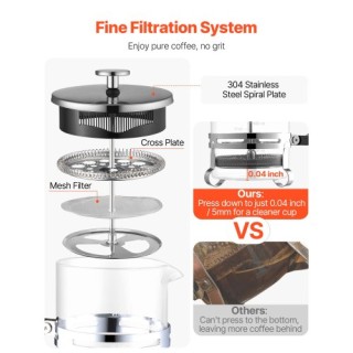 VEVOR Γαλλική Καφετιέρα 1L από Βοριοπυριτικό Γυαλί Ασημί BLKFYHBLYS... VEVOR Γαλλική Καφετιέρα 1L από Βοριοπυριτικό Γυαλί Ασημί BLKFYHBLYS...