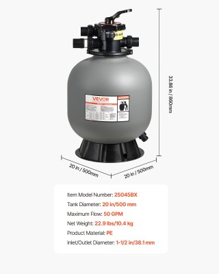 VEVOR Σύστημα Φίλτρου Άμμου Πισίνας 508mm με 7-Δρόμους Βαλβίδας για...
