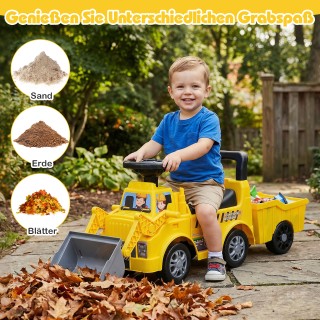 Costway Κίτρινος Παιδικός Εκσκαφέας με Κάθισμα, Αποσπώμενο Ρυμουλκο...