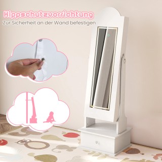 Costway Λευκός Παιδικός Όρθιος Οργανωτής Κοσμημάτων με Φωτισμό και ...