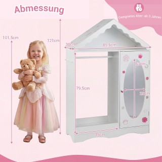 Costway Παιδική ντουλάπα σε σχήμα σπιτιού με καθρέφτη και ανοιχτή ρ...