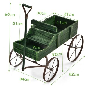 Ξύλινο Καρότσι-Γλάστρα με Ρυθμιζόμενη Λαβή - Πράσινο GT3662GN Costway
