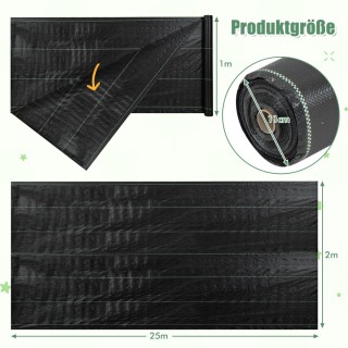 Costway Αντιζιζανιακό Υφασμάτινο Κάλυμμα Κήπου 50m² Μαύρο 25 x 2m G...