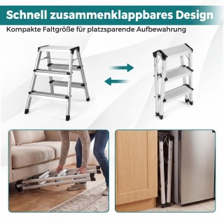 Costway Πτυσσόμενη Σκάλα Αλουμινίου 3 Σκαλοπατιών με Ευρείες Επιφάν...