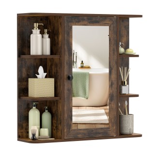 Costway Ντουλάπι μπάνιου με καθρέφτη, 3 εσωτερικά ράφια και 6 ανοιχ...