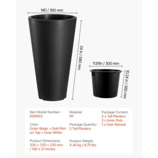 VEVOR Σετ 2 Ψηλών Στρογγυλών Γλαστρών 24 για Εσωτερικό/Εξωτερικό Χώ... VEVOR Σετ 2 Ψηλών Στρογγυλών Γλαστρών 24 για Εσωτερικό/Εξωτερικό Χώ...