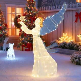 Costway 3D Φωτιζόμενος Χριστουγεννιάτικος Άγγελος 152 εκ. με Φτερά ...