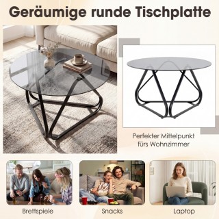 Costway Στρογγυλό Τραπεζάκι Σαλονιού από Σκληρυμένο Γυαλί με Μεταλλ...