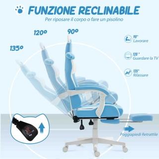 HOMCOM Καρέκλα Gaming Ανακλινόμενη με Υποπόδιο και Μαξιλάρια, από Σ...