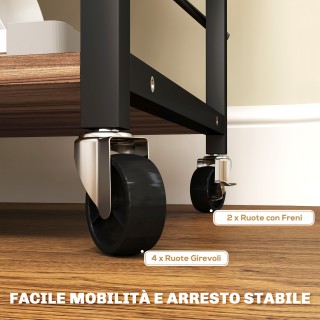 HOMCOM Ράφι Κουζίνας 3 Επιπέδων Βιομηχανικού Στυλ με Ρόδες και 4 Γά...