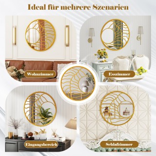 Costway  Στρογγυλός Καθρέφτης Τοίχου με Χρυσό Πλαίσιο 80 εκ. HZ10347GD