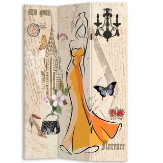 BAKAJI  Παραβάν 3 Πάνελ με Εκτύπωση Μπρος-Πίσω Fashion NY Paris Δια...