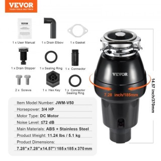 VEVOR Απορριμματοφάγος 3/4 HP 3600 RPM 3-Βolt GDLJCLQ34HPZKBEE1V2 VEVOR Απορριμματοφάγος 3/4 HP 3600 RPM 3-Βolt GDLJCLQ34HPZKBEE1V2