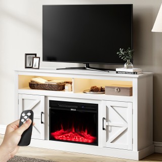 BAKAJI Λευκό Έπιπλο TV με Ενσωματωμένο Τζάκι με 3D Εφέ Φλόγας 148 x...