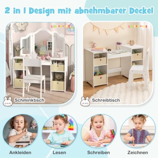 Costway  Παιδικό Τραπέζι Μακιγιάζ με Αποσπώμενο Καθρέφτη & Κουτιά Α...