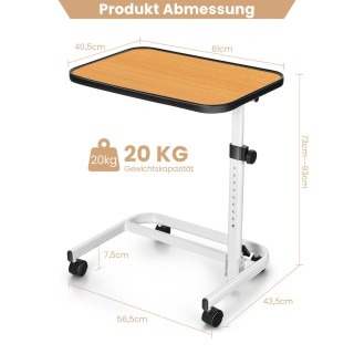 Costway  Ρυθμιζόμενο τραπέζι φροντίδας με ρόδες και κλίση, 60,5 x 4...
