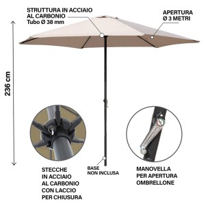 Galileo Ομπρελόνη κήπου σε χρώμα tortora 300 x ύψος 236 cm από ανθρ...
